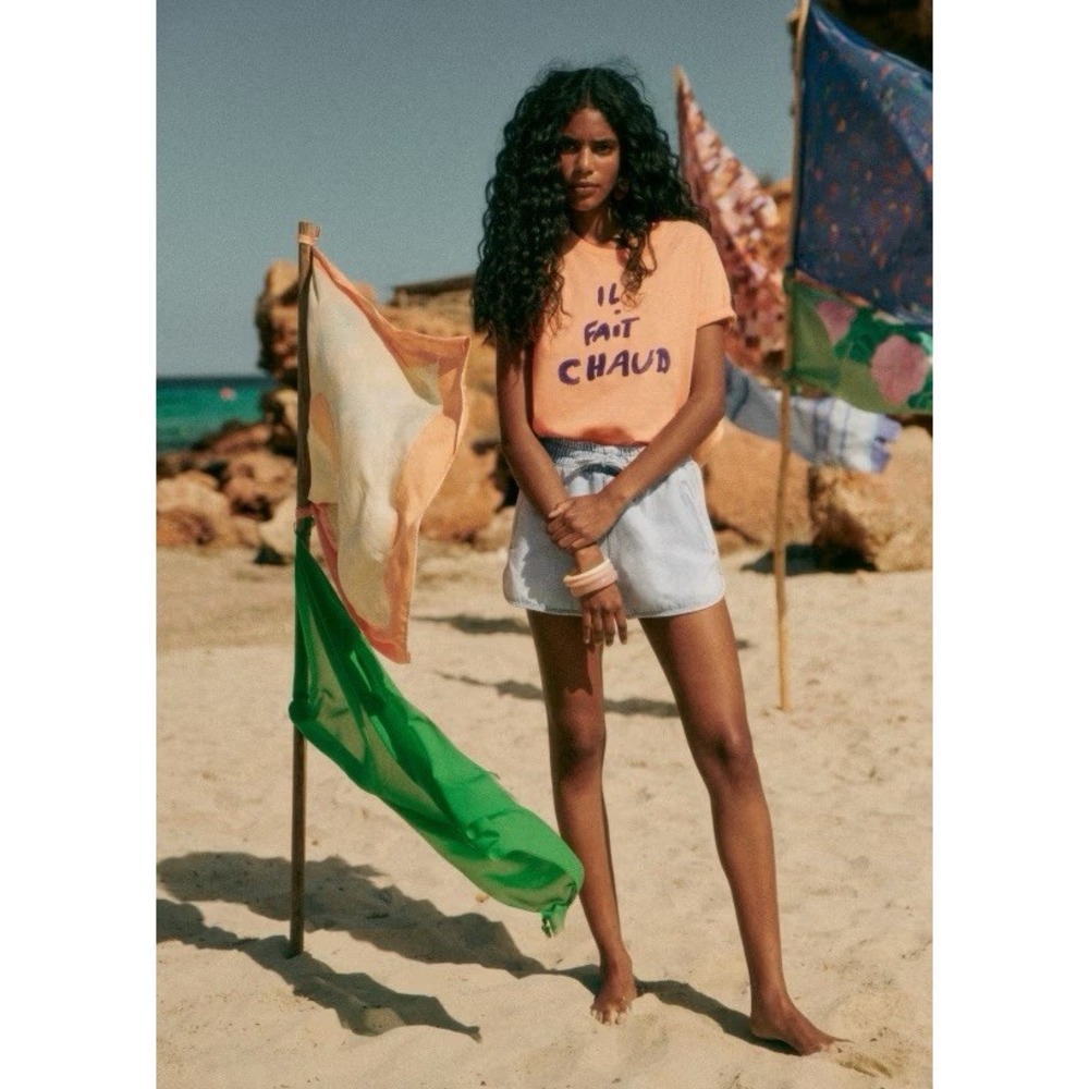 Sezane X G. Kero Il Fait Chaud Peach Blue T-shirt It is hot Large